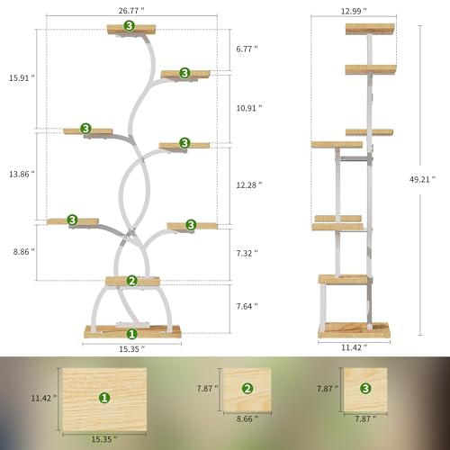 Image of Plant Stand Indoor with Grow Light - 8 Tiered Corner Plant Shelf Indoor | 49 inch Plant Holder with Lights for Indoor Growing, Tall Lighted Flower Stand for Living Room, Balcony, White