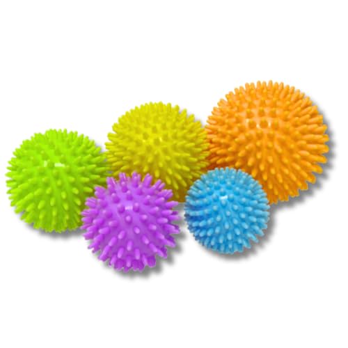 Theralino Conjunto de 5 bolas de massagem pastel em forma de ouriço em diferentes tamanhos para automassagem pontual, pés, pescoço, costas, pernas e muito mais