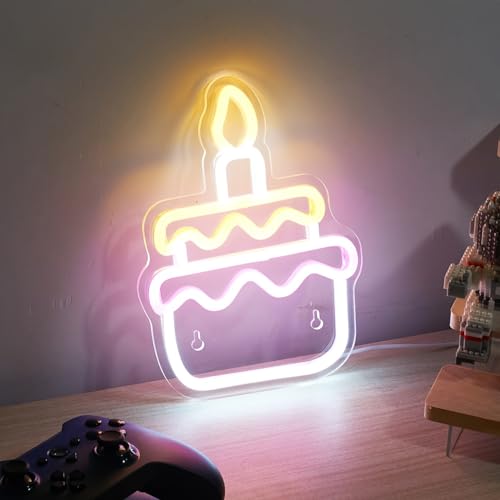 Image of Cusgazy LED Neon Cake Cute Neon Sign, USB Powered Neon Signs Night Light, 3D Wall Art & Game room Bedroom Living Room party Decor lamp for Children Kids Girls Boys, 8.86x6.5x0.39 inch