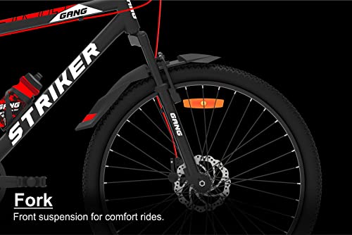 Image of GANG Striker Front-Suspension Dual Disc Brake Single Speed 26T (Frame Size : 18 Inches) Mountain Cycle (Matte Black, Red)