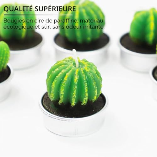 PUDSIRN Lot de 24 bougies chauffe-plat faites à la main en forme de cactus succulents - Bougies artificielles pour fête, festival, anniversaire, mariage, décoration d'intérieur – vue 3