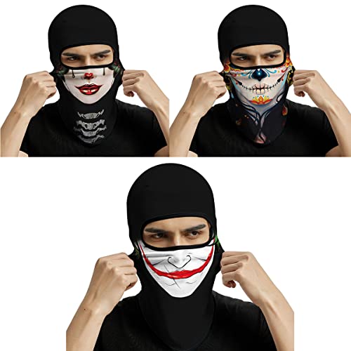 Image of Red Plume 3PCS Balaclava Full Face Mask Ski Mask UV Protection Cover Motorcycle Full Face Mask for Men Women Outdoor Sports