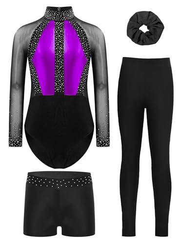 Maillot de patinage artistique pour filles avec leggings et short intégrés Yhong
