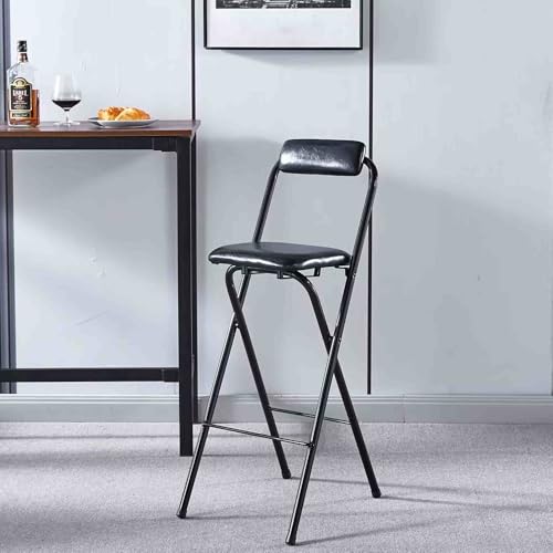 Taburete de bar plegable portátil con respaldo, silla acolchada redonda alta para cocina y sala de juegos, fácil de almacenar, color blanco, 50 cm