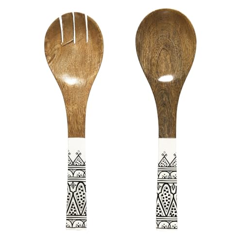 HOME DECO FACTORY, KA0573, Posata da Insalata in Legno di Mango, Design Elegante e Resistente, Ideale per Tutti i Tuoi pasti, Facile da Pulire, Taglia Unica, Colore Marrone e Nero