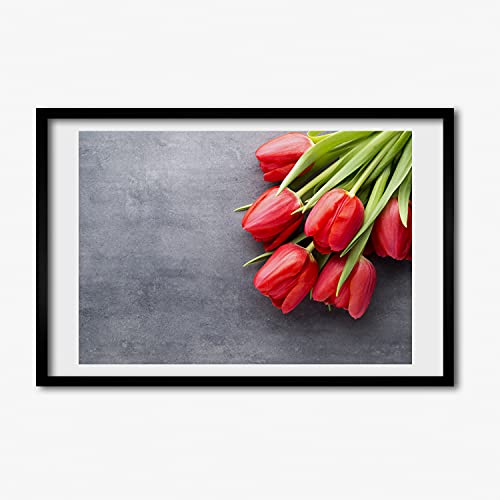 Cadre MDF Tulipes Rouges 60x40 cm - Tableau Décoratif Moderne en Bois