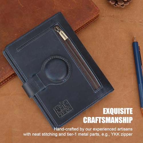 STAR VISTA Cosimo Leather Passport Holder for Exquisite Voyagers or Pilots, Transparent Windows for Travel Document & Dual IDs, RFID Blocking, 2 Passports, 2 IDs, 8 Cards, AirTag Slots, Navy Blue3