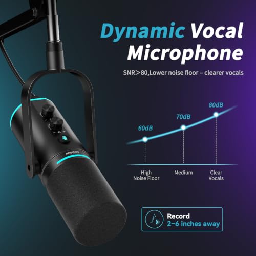Image of PUPGSIS XLR /USB Podcast Microphone, Gaming Mic with Mute Button, Reverb Effects, Noise Cancellation, Boom Arm Stand, Headphones Jack, Dynamic Microphone for Streaming /Recording /Gaming /Vocal-Black