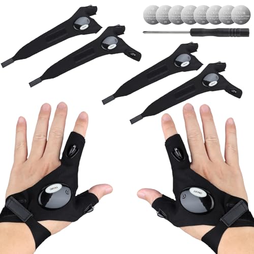 OMASUNB 4PC LED Gloves, Flashlight Gloves Set, with Finger Flashlights for Fishing, Repairing and Camping, Ideal Gifts for Men, Dads and Boyfriends on Christmas and Birthdays