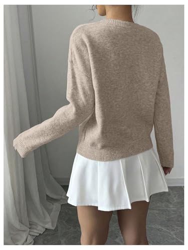 Image of RoseSeek Women's 3D Floral Appliques Crewneck Sweaters Long Sleeve Drop Shoulder Pullovers Elegant Knit Tops