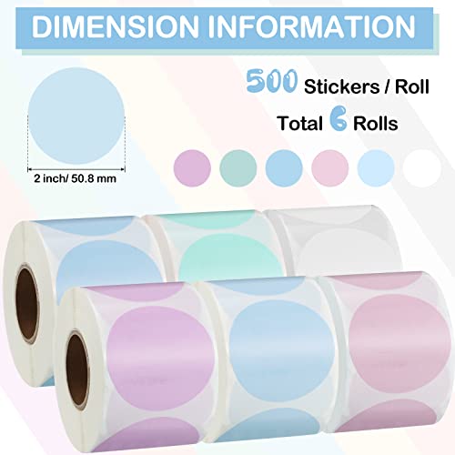 3000 Pieces 2 Inch Color Coding Stickers Round Dot Labels Solid Colors Self Adhesive Circle Colored Stickers Multi Purpose Label Removable Business Sticker Roll For Inventory Office School Diy Marking #TOP2