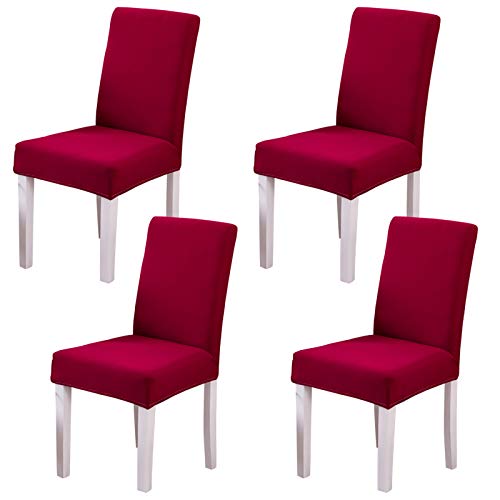 Ogrmar 4PCS Stretch Removable Washable Dining Room Chair Protector Slipcovers/Home Decor Dining Room Seat Cover (Wine Red)
