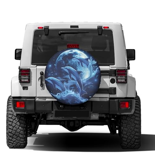 Image of Delerain Dolphin Moon Spare Tire Cover for RV Trailer SUV Truck and Many Vehicle, Wheel Covers Sun Protector Waterproof (15 Inch for Diameter 27 inch-29 inch)