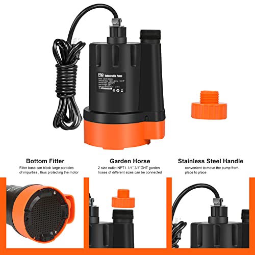 Submersible Water Pump, 1/3HP 2500GPH Utility Pump Portable Electric Clean Water Drainage Pump for Pool Draining, Flooding, Swimming Pool and Basement