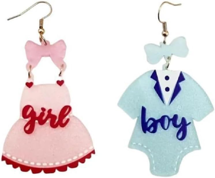 Gender Reveal Earrings Glitter Blue Pink Dress Acrylic Drop Dangle Earrings for Gender Reveal Pregnancy Announcement Cute New Mom To Be Gifts Party Jewelry