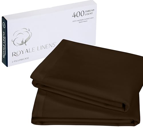 Image of Royale Linens 400 Thread Count 100% American Grown Cotton Standard Pillowcase Set - Luxury Sateen Standard Pillow case - 20 inchx26 inch Inch - Soft & Smooth Set of 2 Brown Pillowcases - (Std, Egyptian Camel)