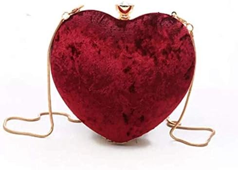 TOOBA Velvet Heart Shaped Clutch Bag for Women & Girls | Maroon Handheld Party Purse with Golden Ring Handle & Chain Sling | Elegant Wedding, Bridal & Festive Bag | Stylish Evening Handbag