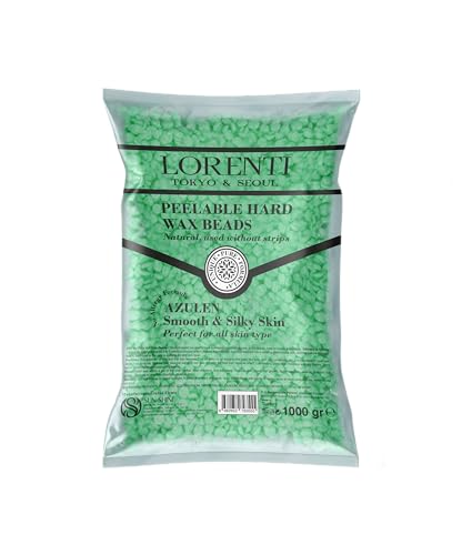 Lorenti Professiona - Cuentas de cera dura de 1000 g, depilación indolora de cuerpo completo y cara, veganas, 100 % natural con menos dolor, para mujeres y hombres, cuentas azulen
