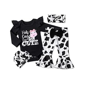 ADIFUN Baby Girl Clothes,4pcs Infant Newborn Girl Outfits Ruffle Romper Baby Bell Bottoms Headband Bandana Clothes Sets Gifts
