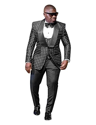 Men's Polka Dots Suit Shawl Lapel for Prom Dinner Jacket Vest & Pant