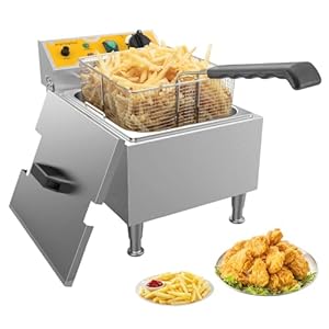 Large Deep Fryer with Basket and Lid 10L(10.6Qt), 304SS Electric Deep Fryer for Home and Commercial, Countertop Deep Fryers, 1750W Fast Heating, 120V