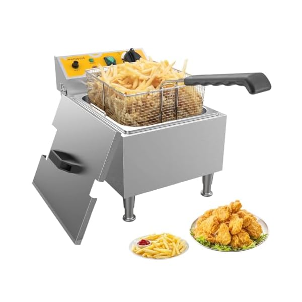 Large Deep Fryer with Basket and Lid 10L(10.6Qt), 304SS Electric Deep Fryer for Home and Commercial, Countertop Deep Fryers, 1750W Fast Heating, 120V