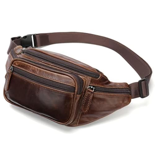 Riñonera de Cuero para Hombres y Mujeres, para Viajes al Aire Libre, Senderismo, Camping, Caminar, Correr, riñonera Delgada para teléfono Celular, Cartera, Café, Talla única, Café