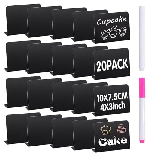 MZMing 20 piezas Mini Letreros de Pizarra Negra Tablero de Tiza Pizarra Pequeña de Mesa Cartel Pizarra para Precios en Plastico Mini Pizarra con Tizas para Buffet Restaurante Tienda Boda Fiesta