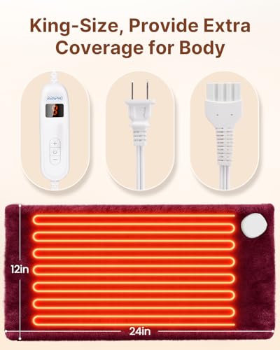 Image of RENPHO Electric Heating Pads, King Size Heating Pad for Back & Cramps, FSA Eligible HSA Store, Birthday Gifts for Mom Women Men, ETL Certified, Auto Shut Off, 12 inch x 24 inch Red