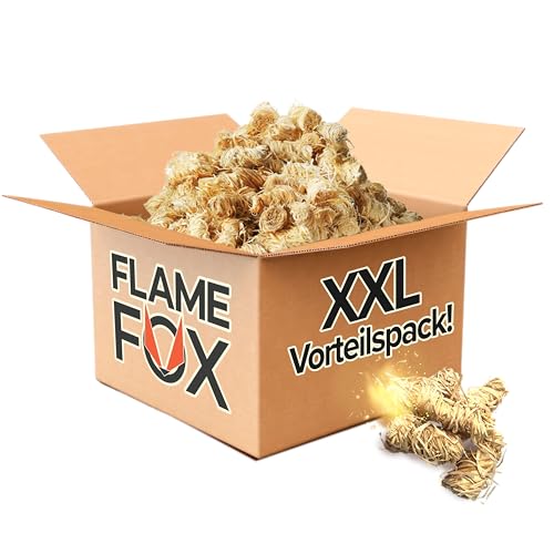 Flame Fox Anzündwolle XXL 10kg. I Kaminanzünder aus Öko-Holzwolle & Wachs für Kamin I Grill, Feuerschale, Ofen, 3kg, 5kg und 10kg