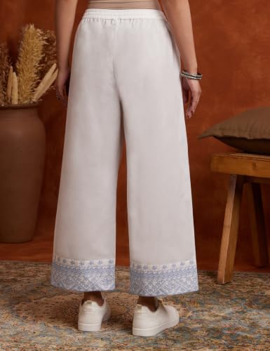 Image of Amazon Brand - Myx Women's Cotton Embroidered Palazzo Pants (Available in Plus Sizes)