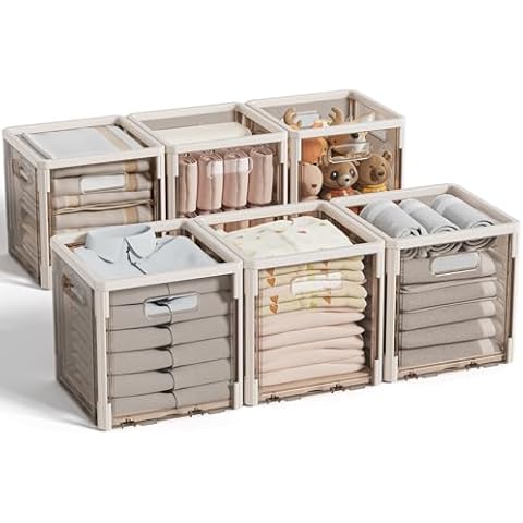 HAIXIN Collaspible Clothes Storage Cubes - Foldable Clothing Storage with Handles Open Home Storage Bins Plastic Storage Containers for Bedroom Closet Wardrobe Dormitory, 6 Pack (Beige, 10.5 Inch) Cover