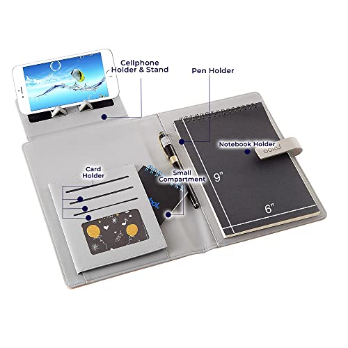 Ooku Pu Leather Notepad Portfolio Organizer | Compatible With Rocketbook Flip Executive Size, Legal Pads Notepad Holder | 6" X 8.8" Personalized Padfolio W/Phone Stand | A5 Travelers Notebook Cover #TOP1