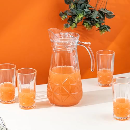 Image of bellemax Italian Premium Water and Juice Glasses Set of 6 and Jug Set Combo,(6 Pieces Glasses 350ML and 1 Water Juice Jug 1.6 Liter), Transparent, Glass and Jug Set (Traditional)