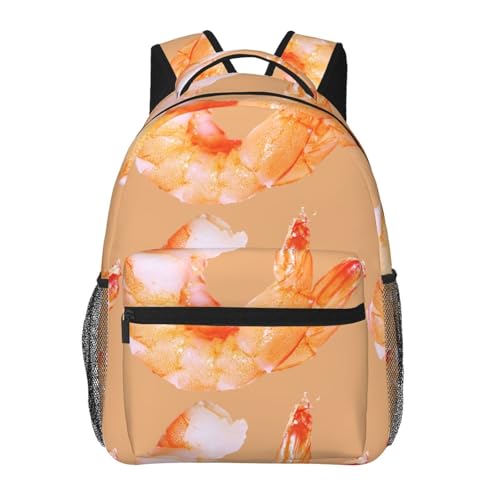 Sac à dos d'école imprimé crevettes pour filles et garçons design original noir