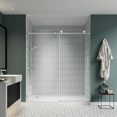 HDZAIWU 56"-60" W x 76" H Frameless Sliding Shower Door, Bathroom Shower Glass Door with 5/16 inch Clear Tempered Glass, Explosion-Proof Film, Stainless Steel Hardware (Brushed Nickel 60"x76")