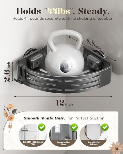 Corner-Shower-Caddy-Suction-CupShower-Shelves-with-HooksNo-Drilling-Powerful-Suction-Bathroom-Organizers-and-StorageRemovable-Waterproof-Rustproof-Shower-Bathroom-Accessories-DecorGrey-2Pack