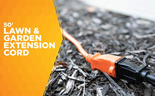 Southwire Woods 50ft Outdoor Extension Cord – Bright Orange, 16/2 Two-Prong – Durable SJTW Jacket for Landscaping & Medium-Duty Power – Molded Plug