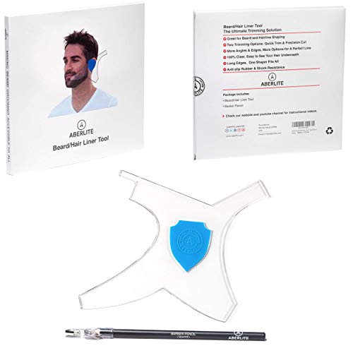 Aberlite ClearShaper - Beard Shaper Kit w/Barber Pencil - Premium Shaping Tool - 100% Clear | Many Styles - The Ultimate Beard/Hair Lineup (US Patent) - Beard Stencil Guide Template Outliner - Thumbnail 2