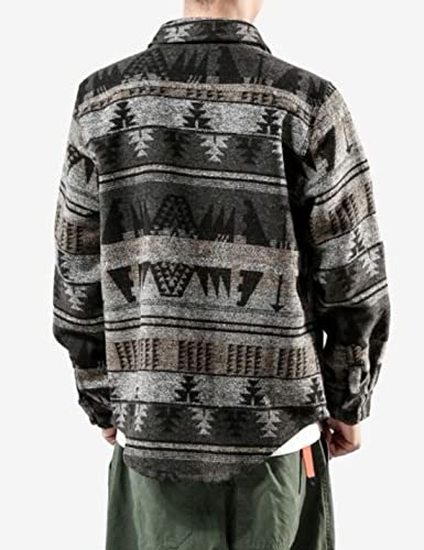 Image of FindThy Men's Brushed Flannel Shirts Ethnic Aztec Print Button Up Lapel Tribal Shirt Jacket Shacket