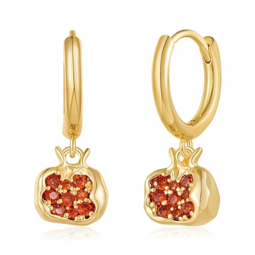 LILIE&WHITE Boucles d'Oreilles Créoles Dorées avec Pendentif Grenade - Bijou Hypoallergénique et Résistant à la Décoloration, Original et Élégant pour Anniversaire