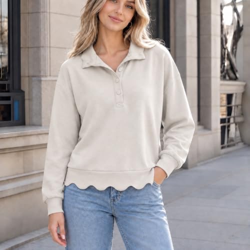moolBeko Womens Sweatshirts Scalloped Henley Pullover Tops Fall Outfits - image 2
