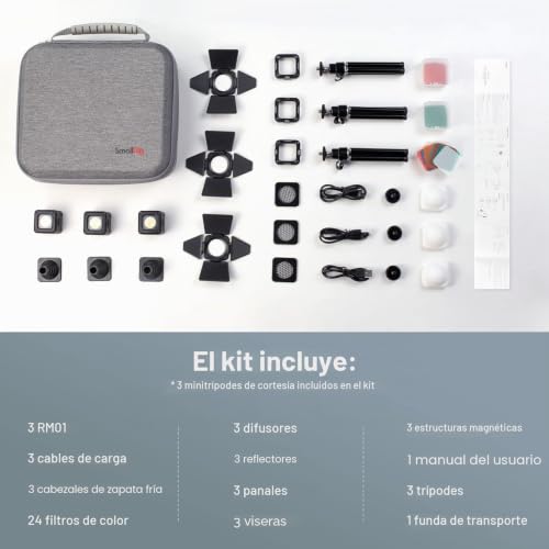Miniatura 9 de Smallrig Professional Mini Kit De Luz De Video Led, Paquete De 3, Juego De Luces De Cámara Portátil A Prueba De Agua, Con 8 Filtros De Color, Luz De Fotografía De Relleno Regulable 5600k Cri95-3469