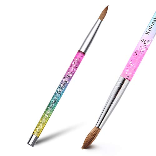 Gootrades Kolinsky Acrylic Nail Brush,1 PC Round Nail Kolinsky Sable Brush for Acrylic Powder Manicure Pedicure Nail Art Painting Tools, Rainbow Tubes with Liquid Sequins Shaker Handle（Style-10）
