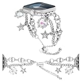 WONMILLE Bracelet Compatible with Apple Watch Band 49mm 45mm 44mm 42mm, Feminine Cute Pendants Dressy iWatch Series 9 8 7 6 5 4 3 2 1 SE Metal Chain Charms for Women (Eternal Love Silver,