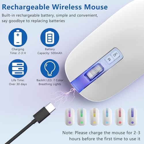 Image of KARFUN Rechargeable Backlit Wireless Mouse for Laptop & MacBook | 7-Color LED 3 DPI Silent Click, 2.4G Rechargeable Slim Backlit Mouse, Ergonomic for Laptop,MacBook,iPad,Chromebook Office
