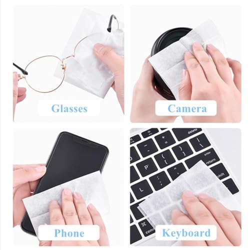 مناديل تنظيف العدسات من هولامي - 100 عبوة مناديل مبللة مسبقًا مغلفة بشكل فردي للنظارات، مناديل تنظيف نظارات العين خالية من البقع وخالية من البقع للنظارات الشمسية وعدسة الكاميرا والنظارات