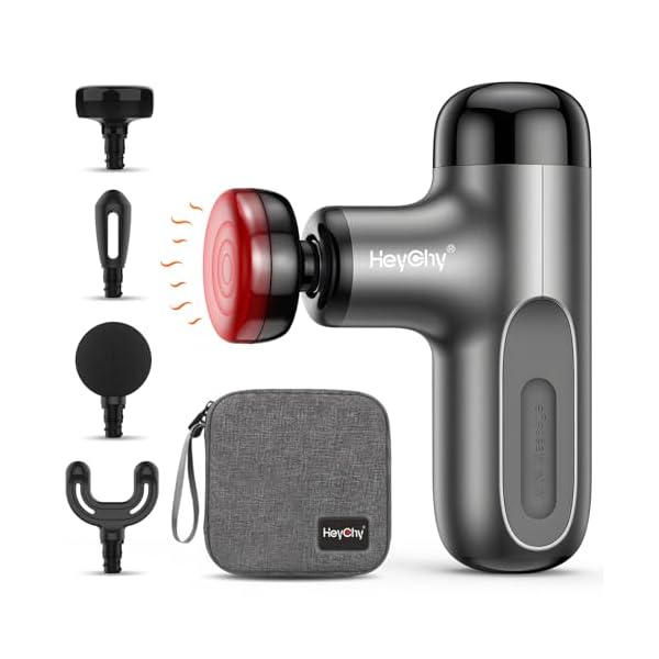 HEYCHY Mini Massage Gun Deep Tissue with Heat, FSA Eligible Massager Gun for Back Neck Relief, Portable Percussion Muscle Massager with 4 Massage Heads for Athletes, Men Women, HSA Eligible