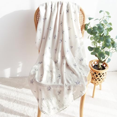 Image of LifeTree Baby Swaddle Blankets, Boys Girls Muslin Swaddling Wrap Receiving Blanket for Newborn, 70% Viscose from Bamboo and 30% Cotton, Large 47 inch x 47 inch, Flower and Mauve Pattern