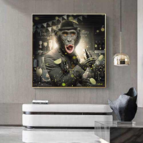 Affiche moderne barman singe en toile déco murale 30x30cm - 3